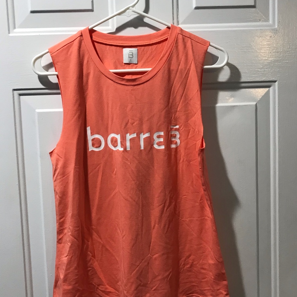 32. Barre 3 Pink sleeveless muscle tee with crew neck and relaxed fit size small